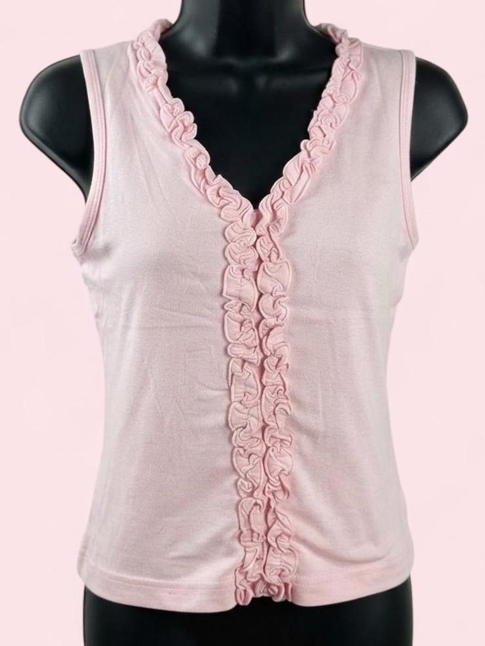 No Boundaries Vintage Coquette Y2K Fairy Pink Ruffle V-Neck Sleeveless Tank